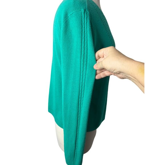 Classic Elements Women’s sweater size large (14-16) Green sequins cable knit - Picture 12 of 14